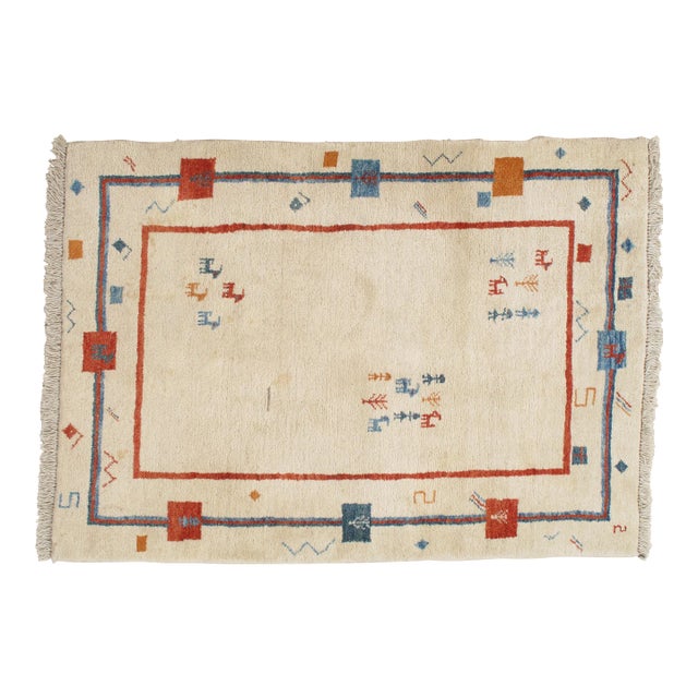 Late 20th Century Vintage Persian Gabbeh Rug in Creamy Ivory For Sale