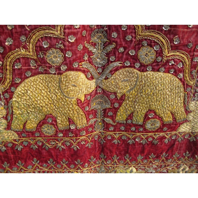 19th Century Silver and Gold Indian Embroidery Tapestry With Two Elephants For Sale - Image 6 of 13