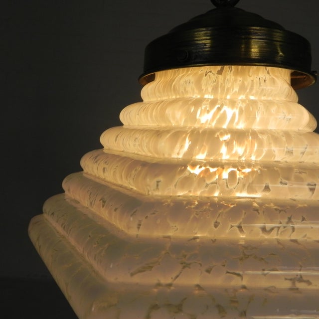 Art Deco Pendant Lamp with Hexagonal Stepped Glass Shade, 1930s For Sale - Image 18 of 18