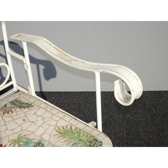Vintage French Country White Wrought Iron Tiled Bench W Parrots Two Seater For Sale - Image 11 of 13