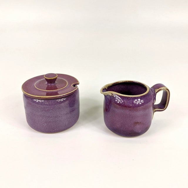 Late 20th Century Vintage Purple Glazed Ceramic Creamer & Sugar Set- 2 Pieces For Sale - Image 5 of 5