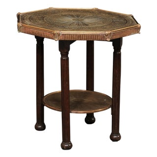 Antique Italian Brass & Wood Accent Table For Sale