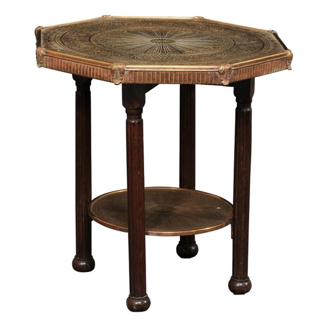 Antique Italian Brass & Wood Accent Table For Sale