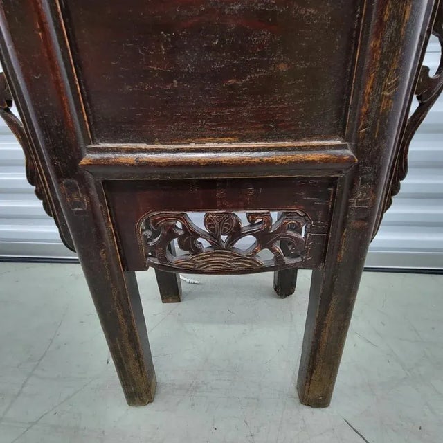 Antique Chinese Carved Elm Wood Side Table With One Drawer Chairish