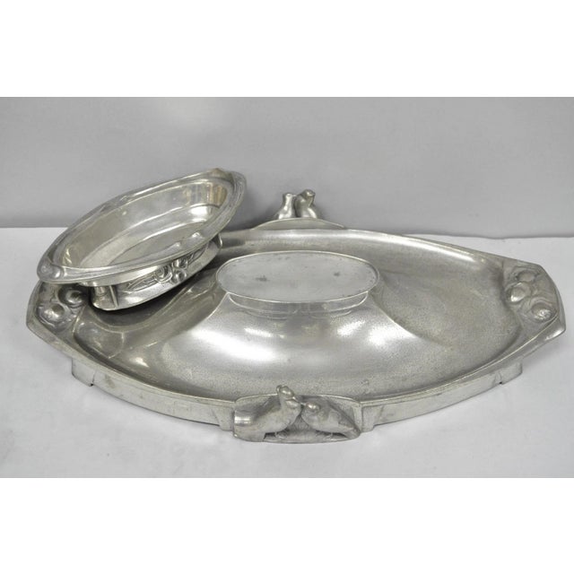 Antique Kayserzinn 4640 German Art Nouveau Pewter Metal Serving Platter W Birds For Sale - Image 9 of 18