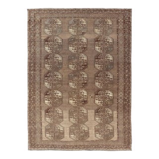 Mid 20th Century Hand-Knotted Turkomen Ersari Rug in Wool With Sub-Geometric Repeating Gul Design For Sale