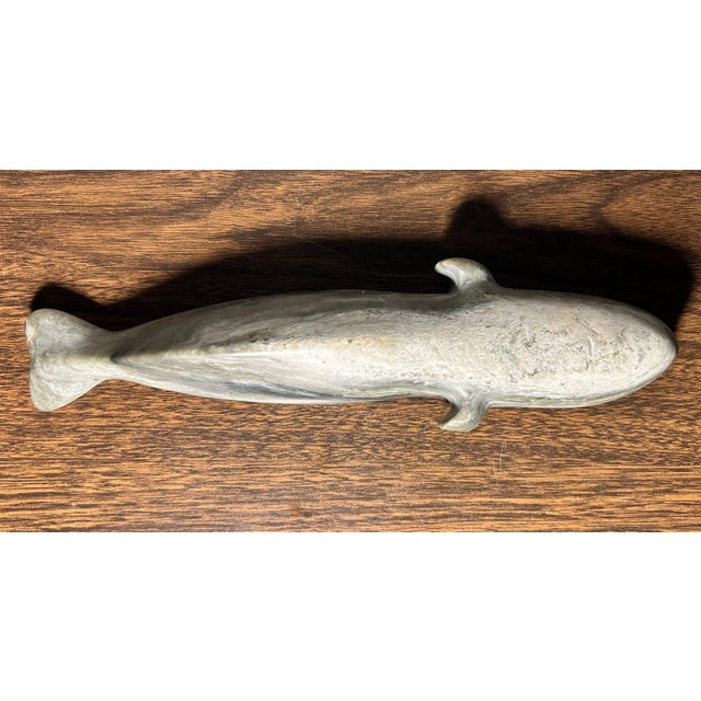 Traditional Vintage Canadian Inuit Argillite Stone Whale Carving by Mina Iqaluq (20th Century) For Sale - Image 3 of 9