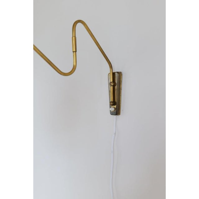 1960s Mid-Century Wall Light in Brass and Cotton Shade, Sweden, 1960 For Sale - Image 5 of 12