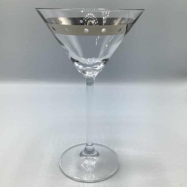 Mid-Century Modern Platinum Dot Banded Martini Glasses by the Cellar of New York - Set of 5 For Sale - Image 3 of 12