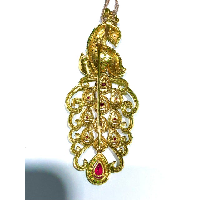 Bochic "Orient" Natural Ruby & Peridot Peacock Brooch/Pendant Set 18K & Silver For Sale - Image 13 of 18