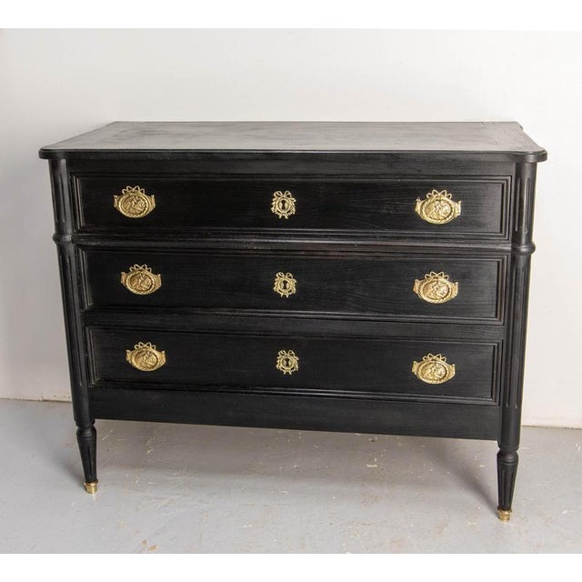 French Louis XVI Style Black Wood Chest of Drawers, 1980s For Sale - Image 3 of 12