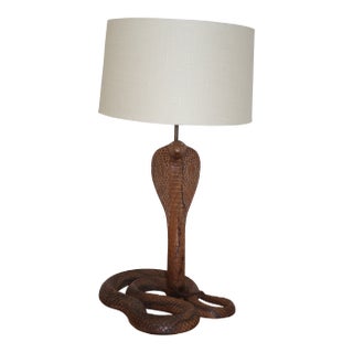 Vintage 1970s Carved Wood Indian Cobra Lamp For Sale