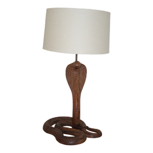 Vintage 1970s Carved Wood Indian Cobra Lamp