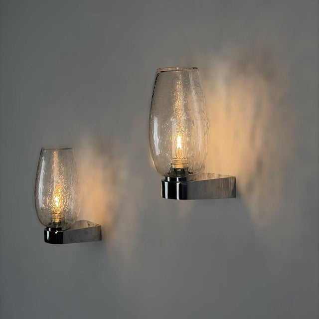 Glass Pulegoso Glass and Chrome Wall Sconces in the style of Seguso Vetri d'Arte, 1970s, Set of 2 For Sale - Image 7 of 18