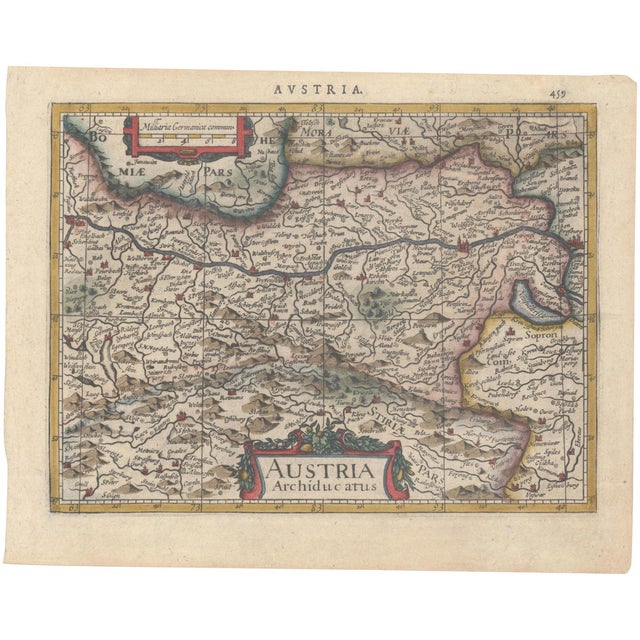 Hand-Colored Map of Eastern Austria with Vienna by Jansson for Mercator, 1634 For Sale
