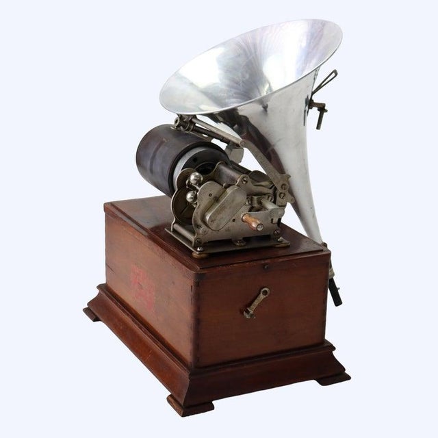 Metal Antique French Pathé Frères Cylinder Phonograph With Aluminum Horn C1900 For Sale - Image 7 of 11