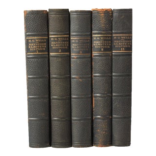 Scandinavian Leather-Bound Books by h.g. Wells - Set of 5 For Sale