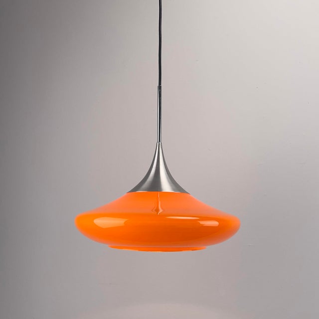 Space Age Orange Tulip Pendant Lamp in Glass from Doria, Germany, 1970s For Sale - Image 4 of 9