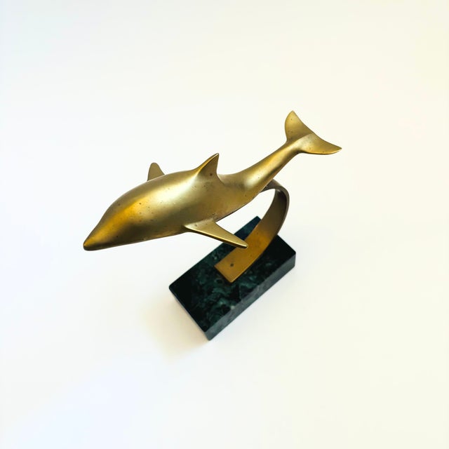 Brass Dolphin on Stone Base For Sale - Image 4 of 10