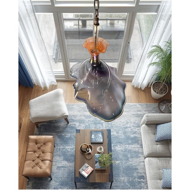 Vintage Hand Blown Multicolor Tiered Abstract Jellfish Art Glass Pendant Light For Sale In New York - Image 6 of 18