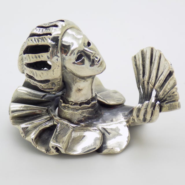 Italian Vintage Italian Handmade Sterling Silver 925 Woman With Fan Bust Figurine Decorative Solid Sculpture For Sale - Image 3 of 14
