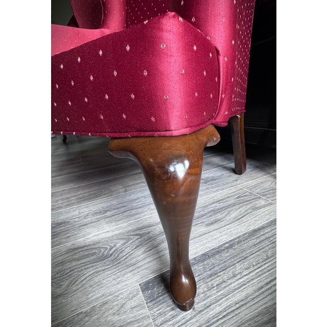 Late 20th Century Drexel Heritage Burgundy Wine Queen Anne Wingback Accent Chairs For Sale In Chicago - Image 6 of 18