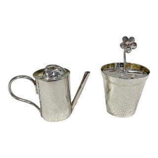 Tiffany & Co Sterling Watering Can and Flowerpot Salt and Pepper Holders For Sale