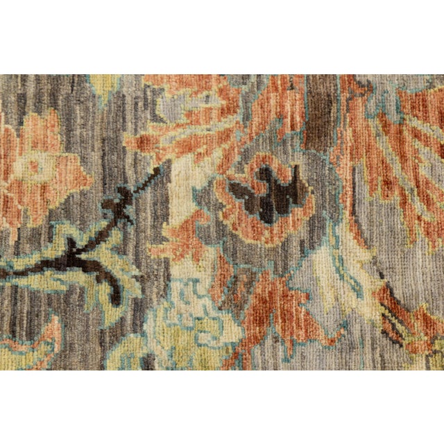Modern Bidjar Style Transitional Wool Rug – Earthy Abstract Floral Design 10x14 For Sale In New York - Image 6 of 11