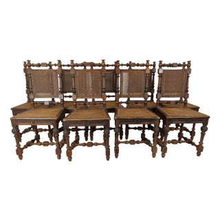 Antique Cane Chairs in Walnut, Set of 9 For Sale