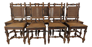 Antique Cane Chairs in Walnut, Set of 9