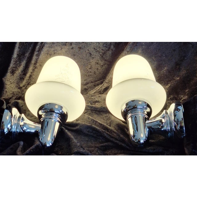 1980s Vintage Wall Lamps with Chrome-Plated Brackets and Opaque White Glass Shades from Hillebrand-Leuchten, 1980s, Set of 2 For Sale - Image 5 of 8