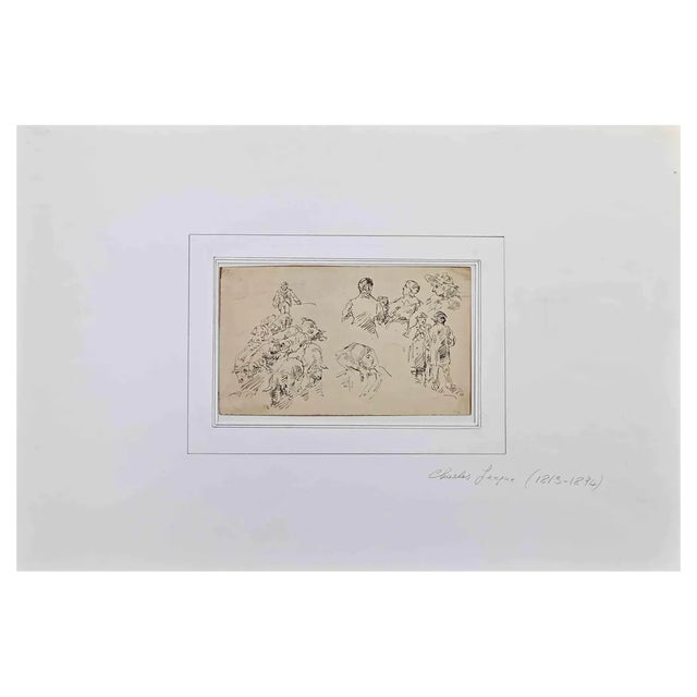 Philippe Charles Jacquet, Figures, Original Drawing on Paper, Mid 19th-Century For Sale