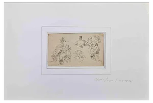 Philippe Charles Jacquet, Figures, Original Drawing on Paper, Mid 19th-Century