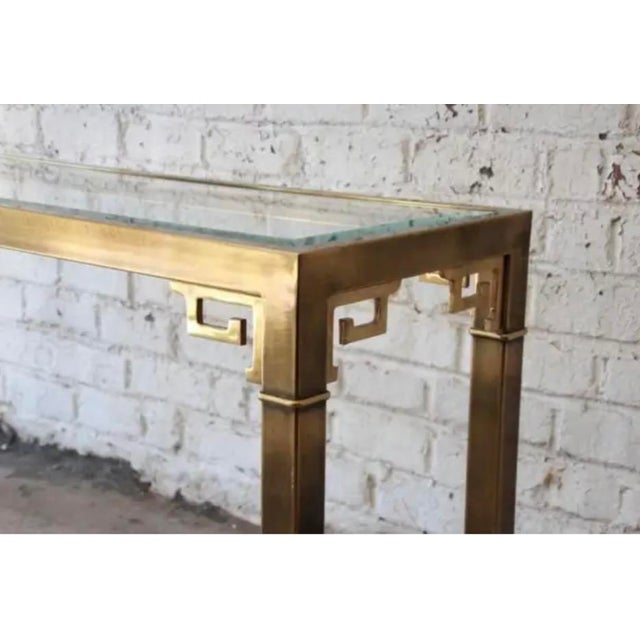 Metal Mastercraft Brass and Glass Console Table, Greek Key Motif For Sale - Image 7 of 9