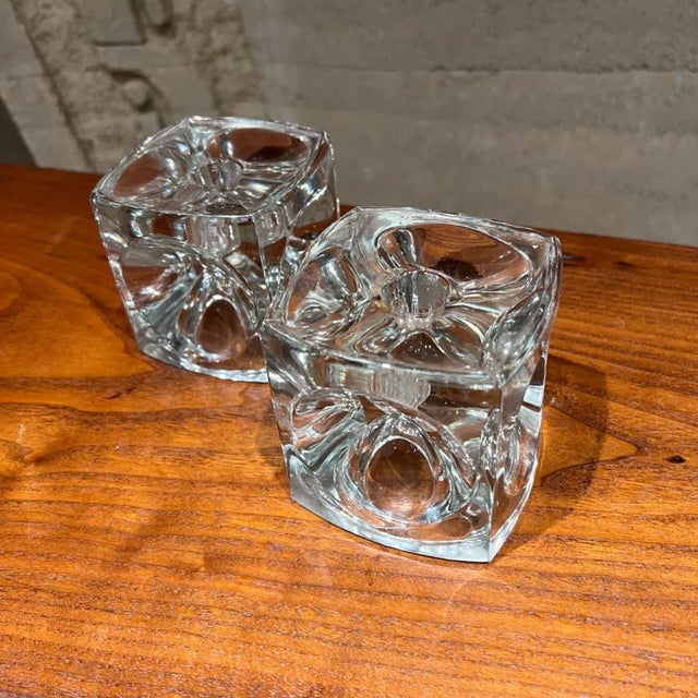 1960s Crystal Glass Modern Cube Candle Holder Pair For Sale In San Diego - Image 6 of 10