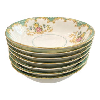Vintage 1930s Noritake Tiffany Floral Fruit Dessert Bowls – Set of 7 For Sale