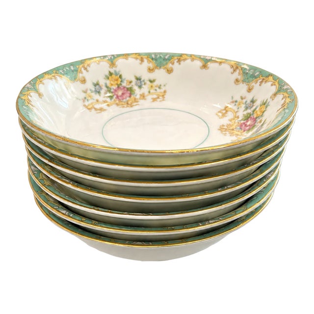 Vintage 1930s Noritake Tiffany Floral Fruit Dessert Bowls – Set of 7 For Sale