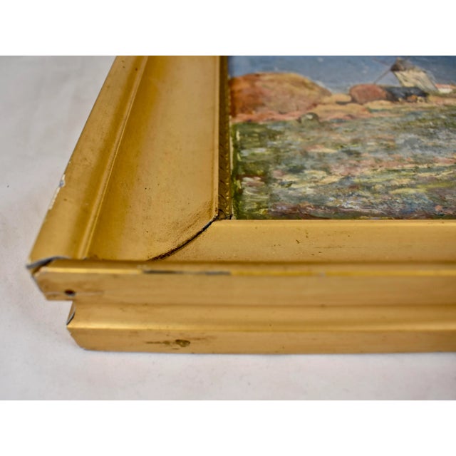 French Landscape Oil on Linen in Gold Leaf Frame, Signed & Dated 1919 For Sale - Image 9 of 13