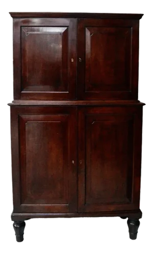 Early Victorian Teak Campaign Military Stationary Cupboard, 1840s, Set of 2
