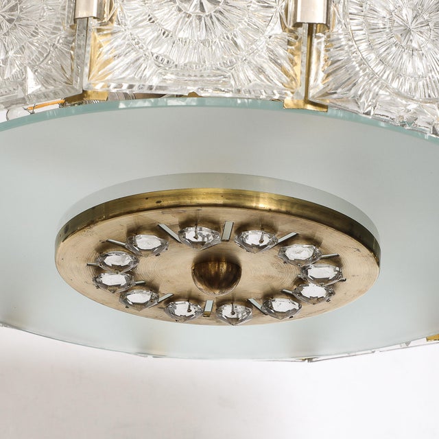 1960s Mid-Century Modernist Pressed Glass Pendant Chandelier W/ Frosted Diffuser For Sale - Image 5 of 12