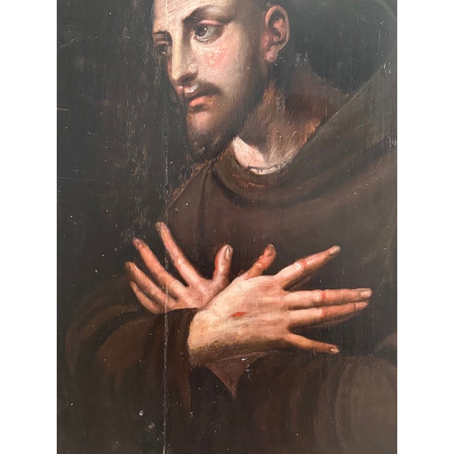 Saint Francis of Assisi, 1800s, Oil on Oak Panel For Sale - Image 5 of 8
