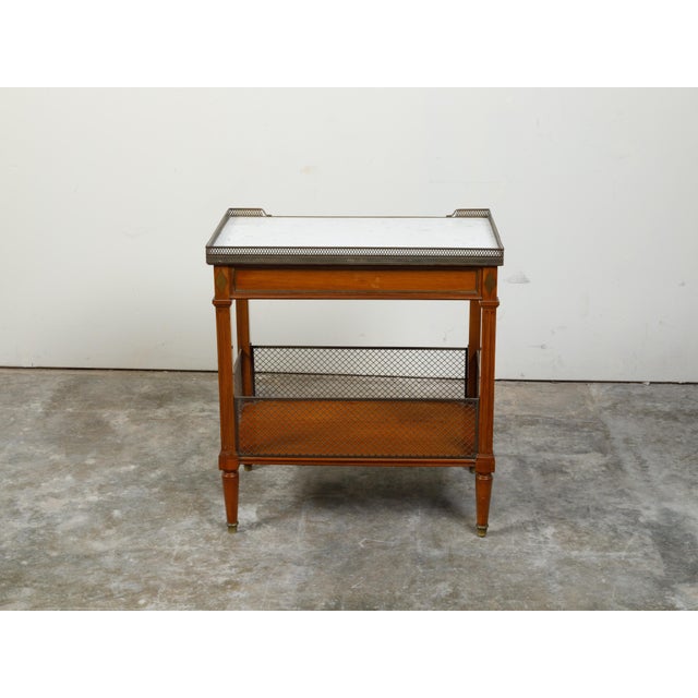 French 19th Century Walnut Console Table with Marble Top and Brass Gallery For Sale - Image 9 of 12