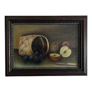 Antique Framed Oil Painting Still Life of Apples and Plums in Basket