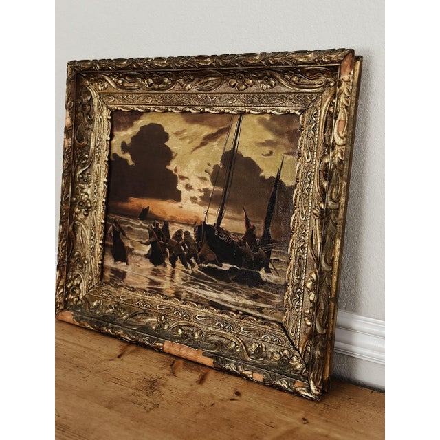 Antique Original French Oil Painting, The Storm That Rises For Sale - Image 4 of 11