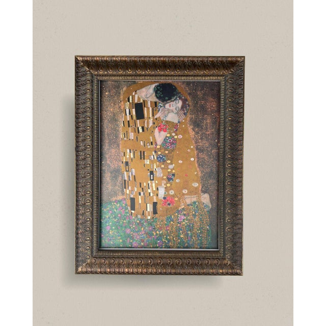 Rare vintage fine art poster of Gustav Klimt’s most favorite artwork - “Der Kuss — Il Bacio” paired with a stunning hand...