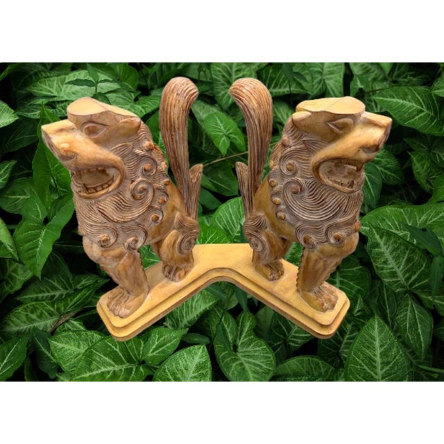Wood Vintage Hand Carved Architectural Chinese Guardian Lions “Foo Dogs” Console Table Circa 1970s For Sale - Image 7 of 9