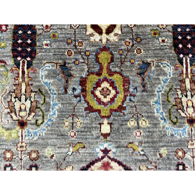 Sultani Pineapple Floral Wool Rug in Gray and Burgundy, 4'10" X 6'5" For Sale - Image 9 of 15