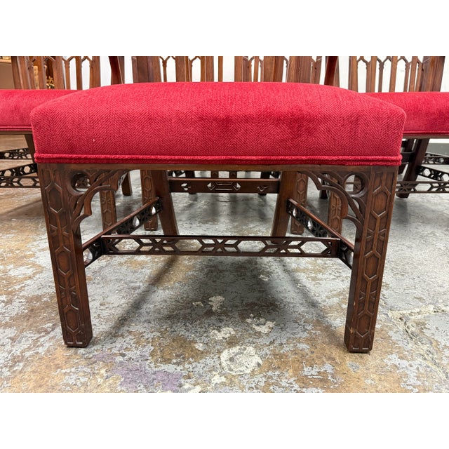 Red Burton Ching Gothic Revival Dining Room Chairs, Set of Eight For Sale - Image 8 of 12