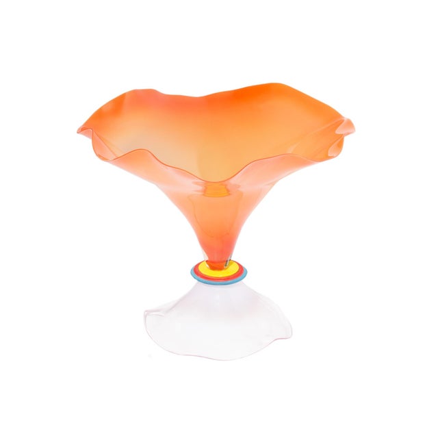 A Postmodern art glass vessel by the American glass artist Stephan Cox (born 1956). This vibrant work features a bright...