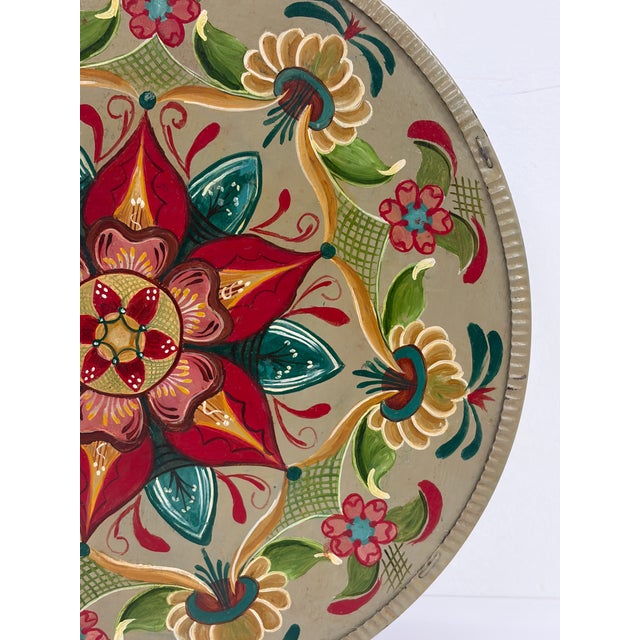 Vintage Hand-Painted Round Wooden Cheese Box – Floral Folk Art For Sale - Image 4 of 15